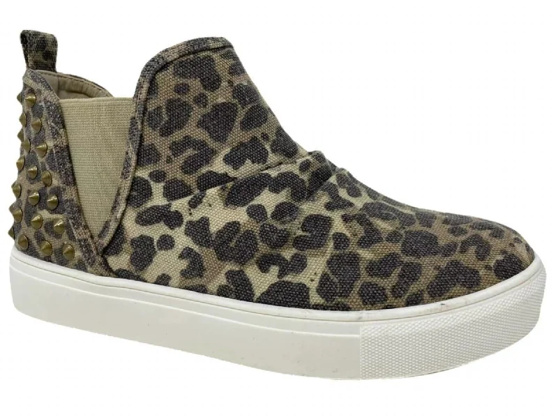 Zoey Studded Slip-On Shoes In Leopard Tech - Inspired Sneaker Look  