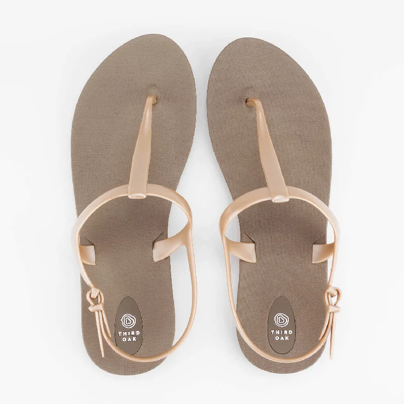 Journey T-Strap Sandals in Fawn Aged Gold Monochromatic Shoe Look  
