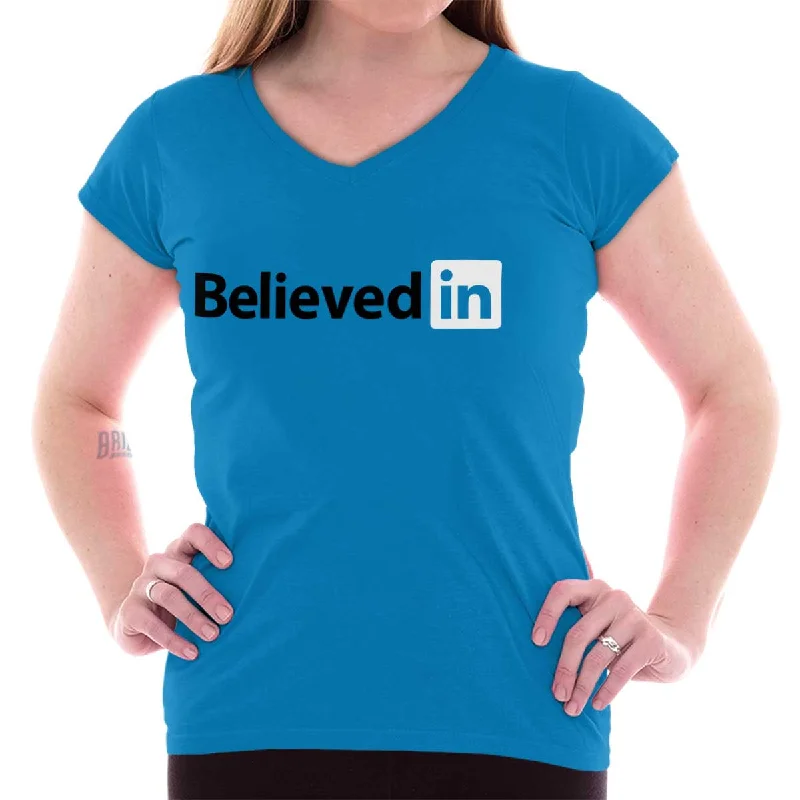 Believed in Junior Fit V-Neck T-Shirt Sharp Women's Italian
