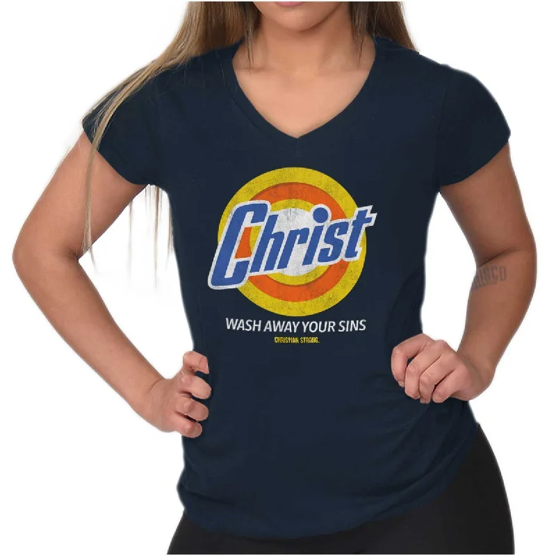 Christ Detergent Junior Fit V-Neck T Shirt Sleek Women's 