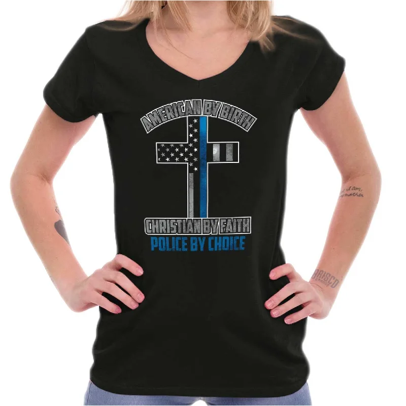 Christian Police Junior Fit V-Neck T Shirt Cool Women's Skate