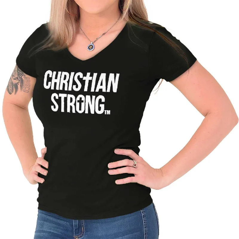 Christian Strong Logo Junior Fit V-Neck T-Shirt Sophisticated Women's Tailored