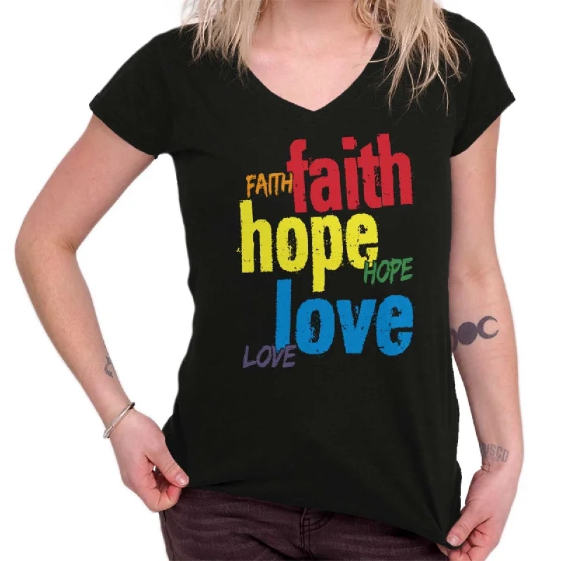 Color Faith Hope Junior Fit V-Neck T-Shirt Dapper Women's 1920S