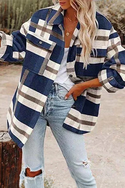WOMEN OVERSIZED PLAID PATTERN LONG SHACKET Tough Women's Military - inspired