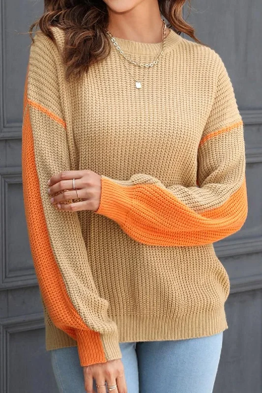 WOMEN CABLE KNITTED COLOR BLOCK JUMPER TOP garde
