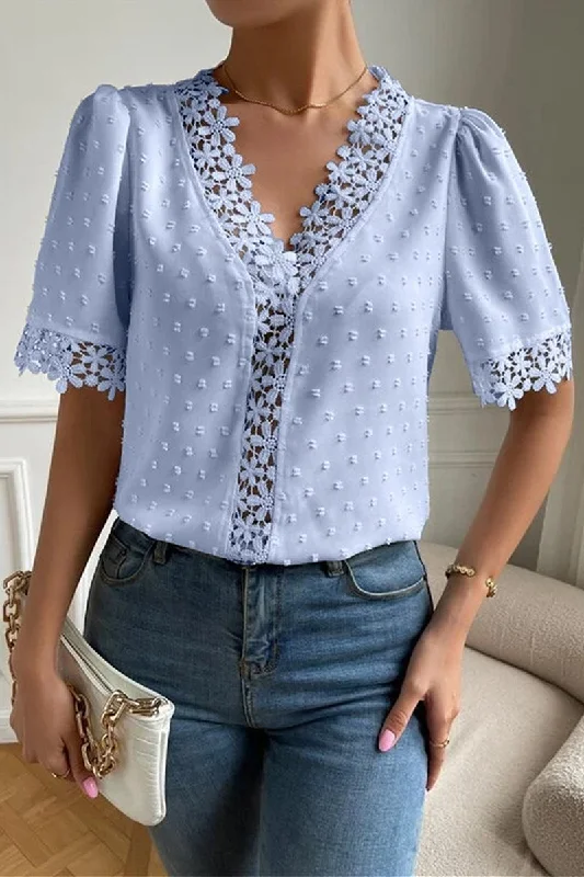 LACE DETAILED SWISS DOT WOMEN BLOUSE Athletic Women's High - 