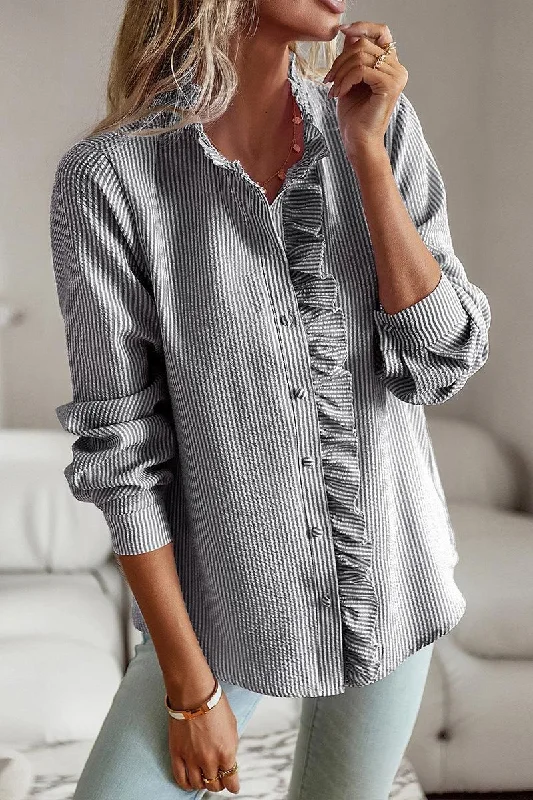 BUTTON UP LACE STRIPE SHIRT Earthy Women's Hemp - based