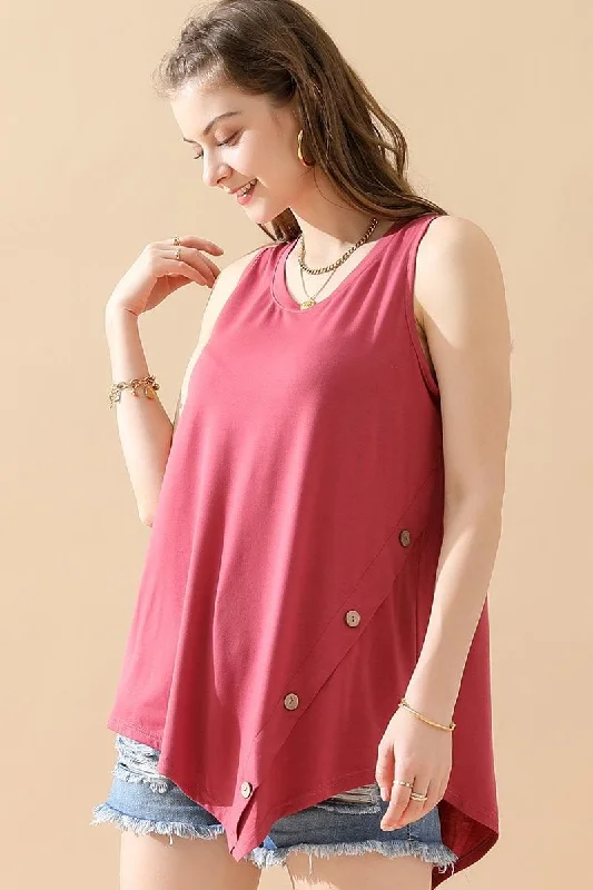 U NECK BUTTON TOP Casual Women's Loose - fitting