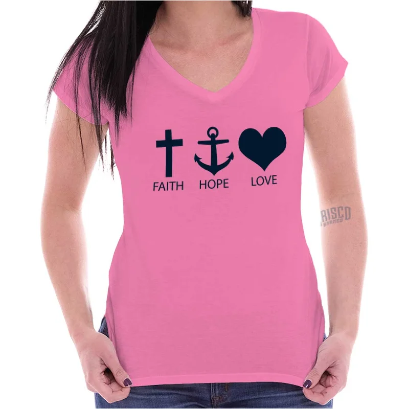 Faith Anchor Love Junior Fit V-Neck T Shirt Vacation