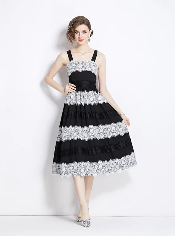 FASHION LACE STITCHING SLING DRESS Luxurious Women's High -  end