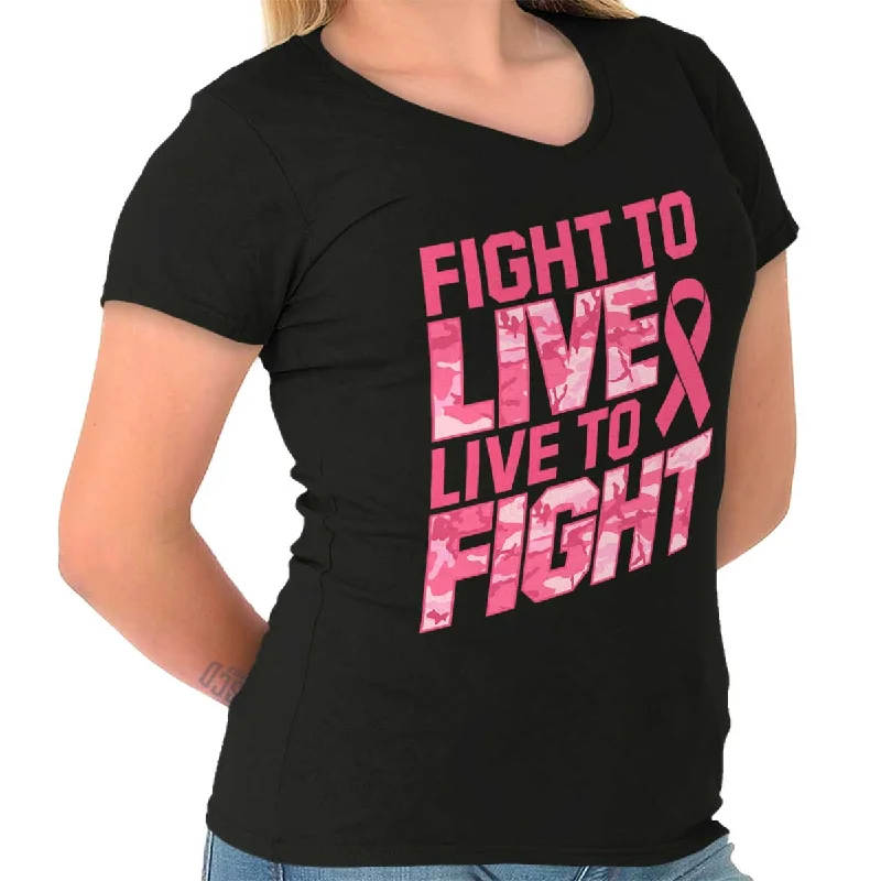 Breast Cancer Awareness Junior Fit V-Neck T Shirt Preppy Women's College