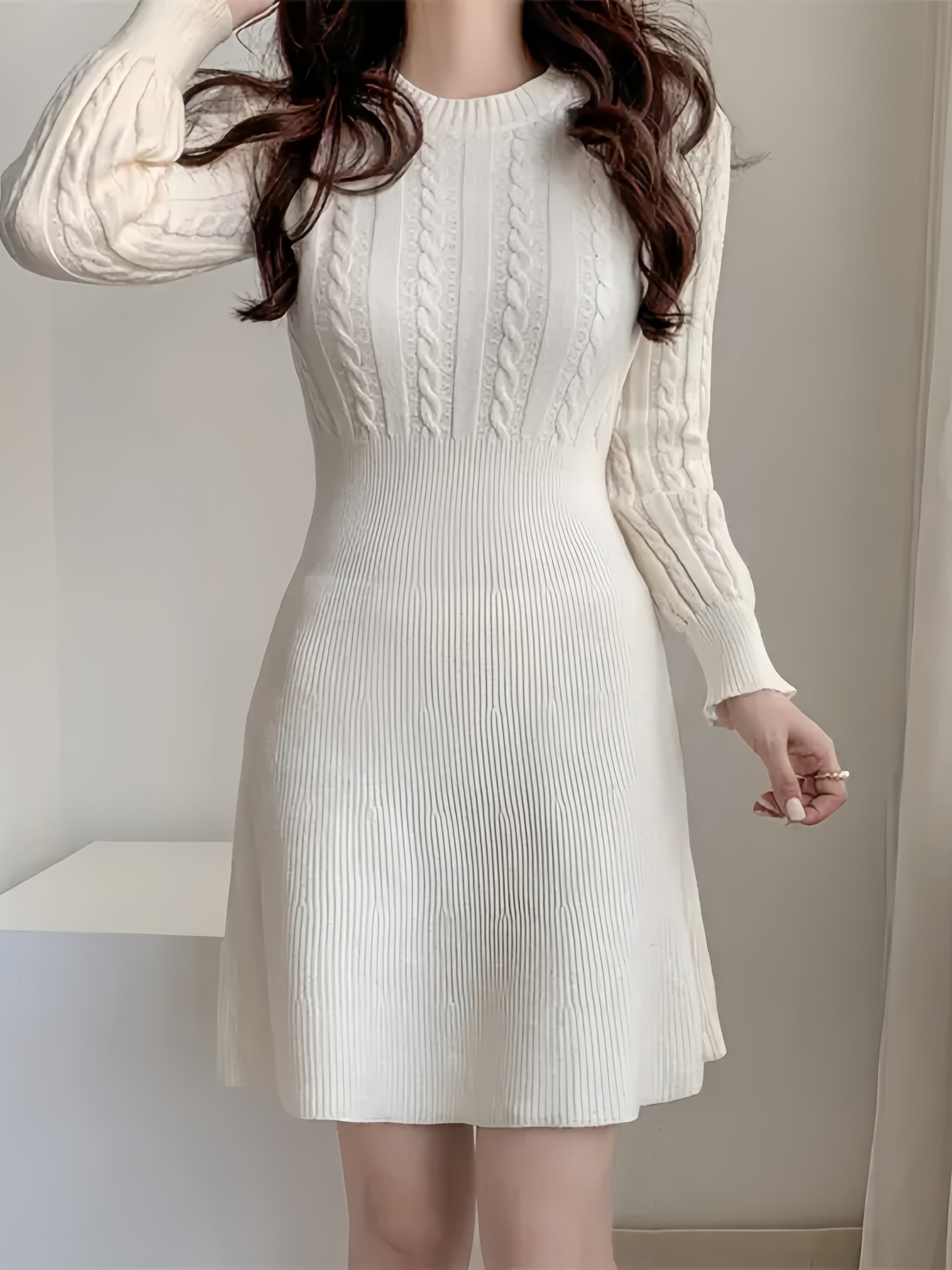 Flared Skirt Fitted Waist Cream Dress Artistic Women's Avant - 