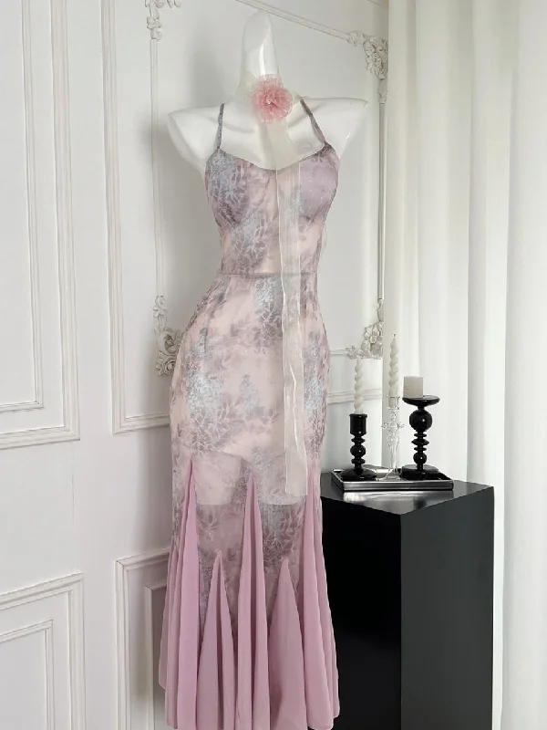 Floral Print Adjustable Straps Maxi Long Dress Youthful Women's Pop