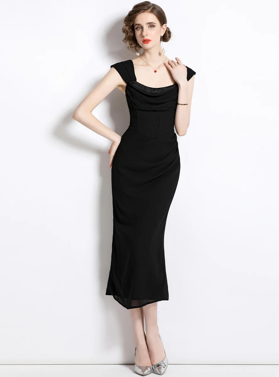 FOLDING TUBE TOP SLIM WAIST DRESS European