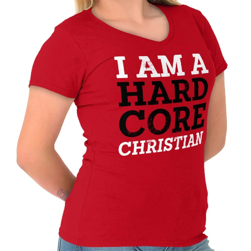 Hardcore Christian Junior Fit V-Neck T-Shirt Unique Women's Upcycled