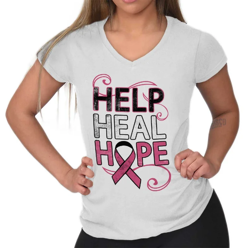 Breast Cancer Awareness Junior Fit V-Neck T Shirt Unique Women's Upcycled