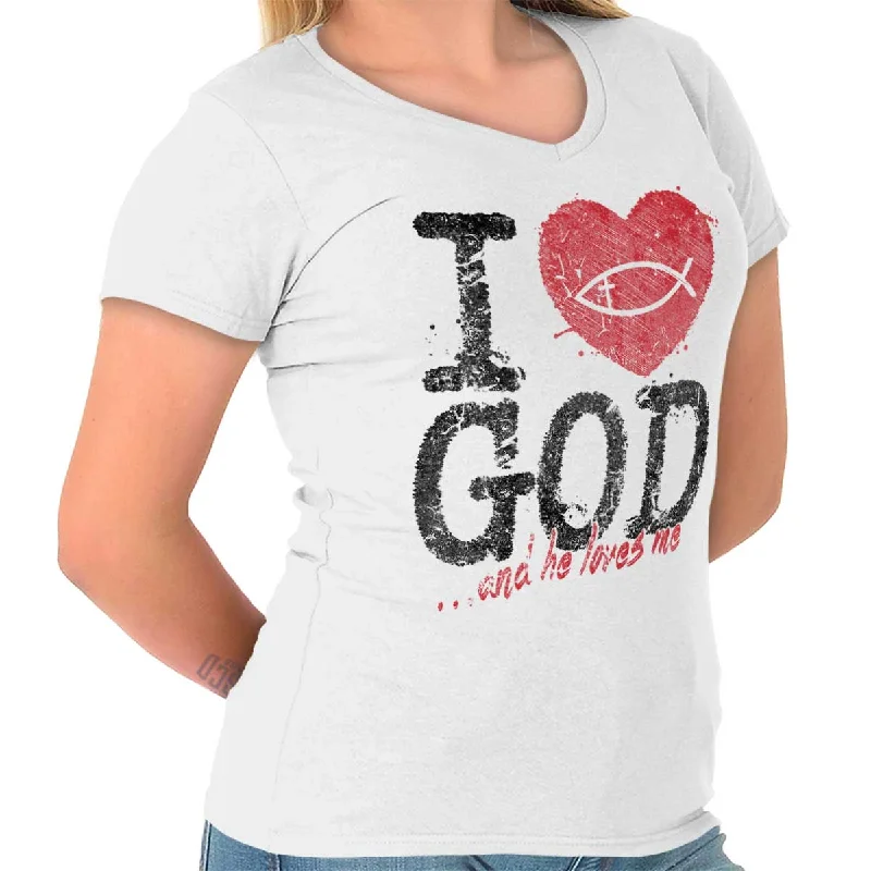 I Love God Junior Fit V-Neck T-Shirt Modern Women's 