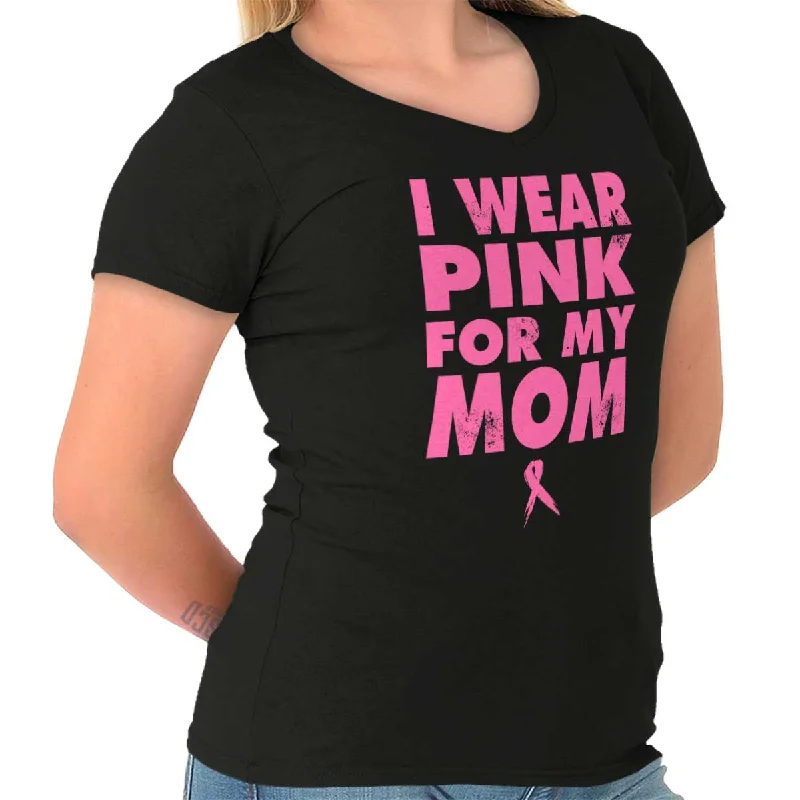 I Wear Pink For My Mom Junior Fit V-Neck T Shirt Stylish Women's Tropical 