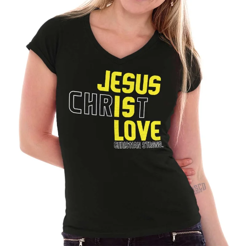 Jesus Christ Love Junior Fit V-Neck T-Shirt Dapper Women's 1920S