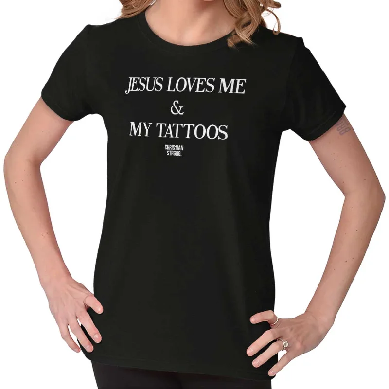 Jesus Loves My Tattoo Ladies T Shirt Tough Women's Military - inspired