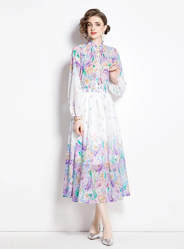 LANTERN SLEEVE CHIFFON SHIRT+SKIRT TWO-PIECE SUIT Luxurious Women's High -  end