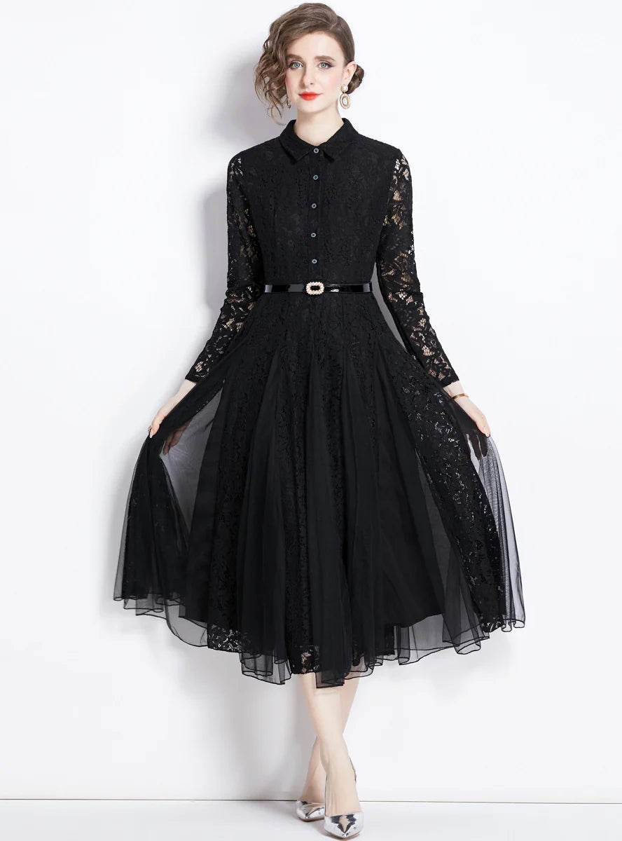 MESH STITCHING LACE SWING DRESS Sustainable Organic