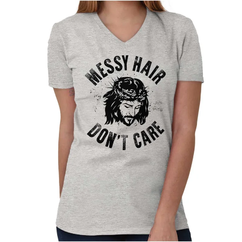 Messy Hair Jesus V-Neck T Shirt Streetwear Style for 