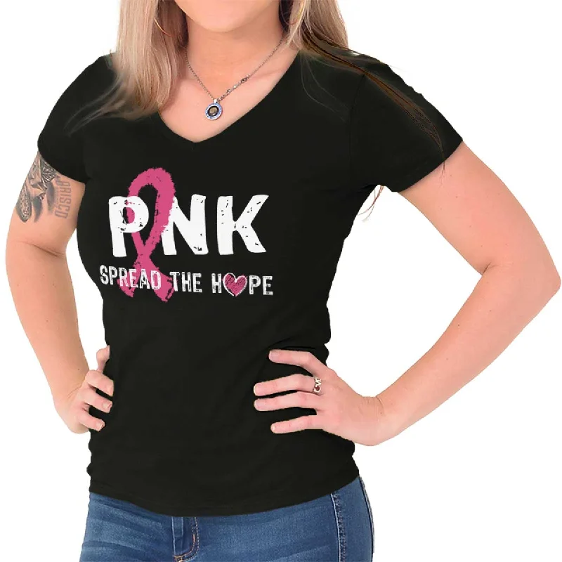 Breast Cancer Awareness Junior Fit V-Neck T Shirt Modern Women's 