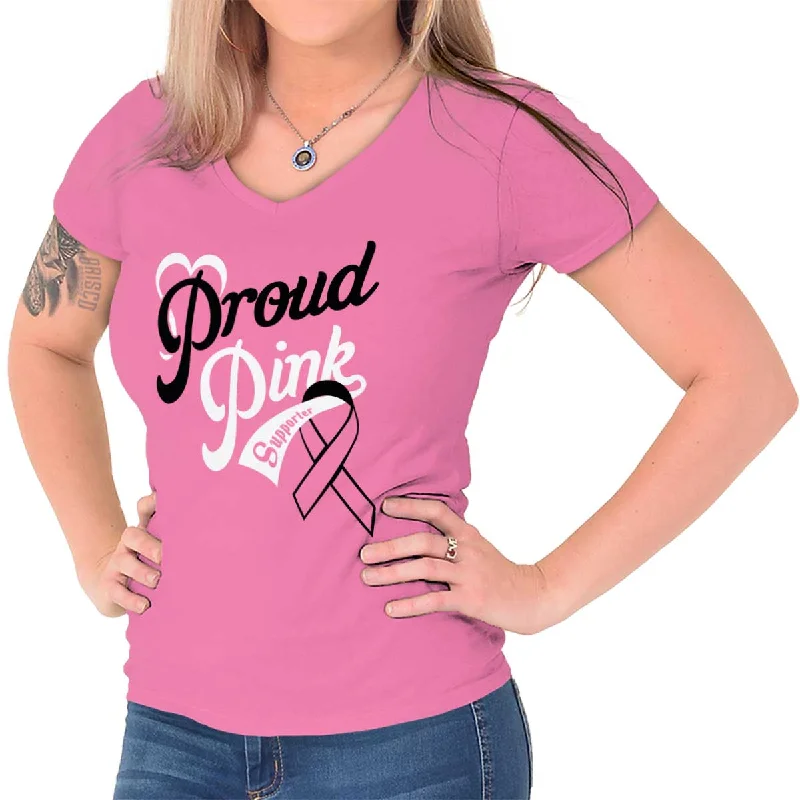 Breast Cancer Awareness Junior Fit V-Neck T Shirt Edgy Women's Punk