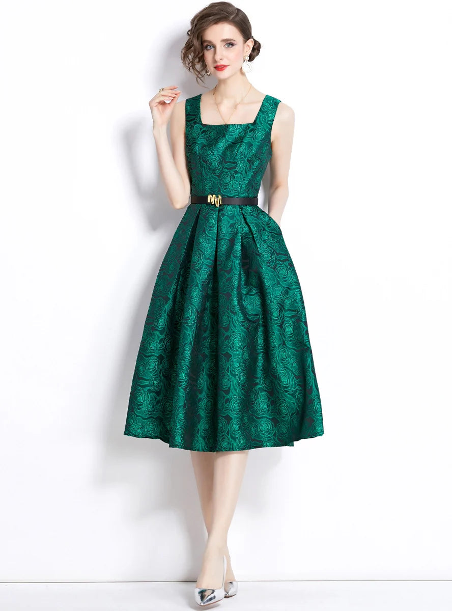 RETRO JACQUARD SLEEVELESS SLIM DRESS Vintage Women's 1970S 