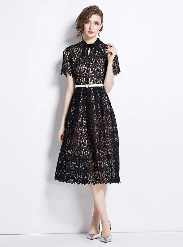 RETRO LACE SLIM SHORT SLEEVE DRESS Earthy Women's 
