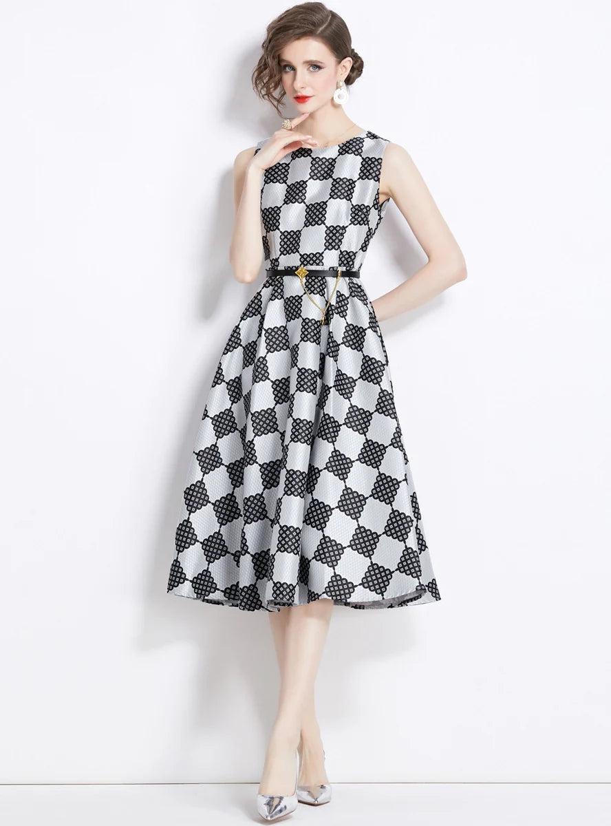 RETRO PLAID SLEEVELESS SLIM DRESS Rugged Women's Outdoor 