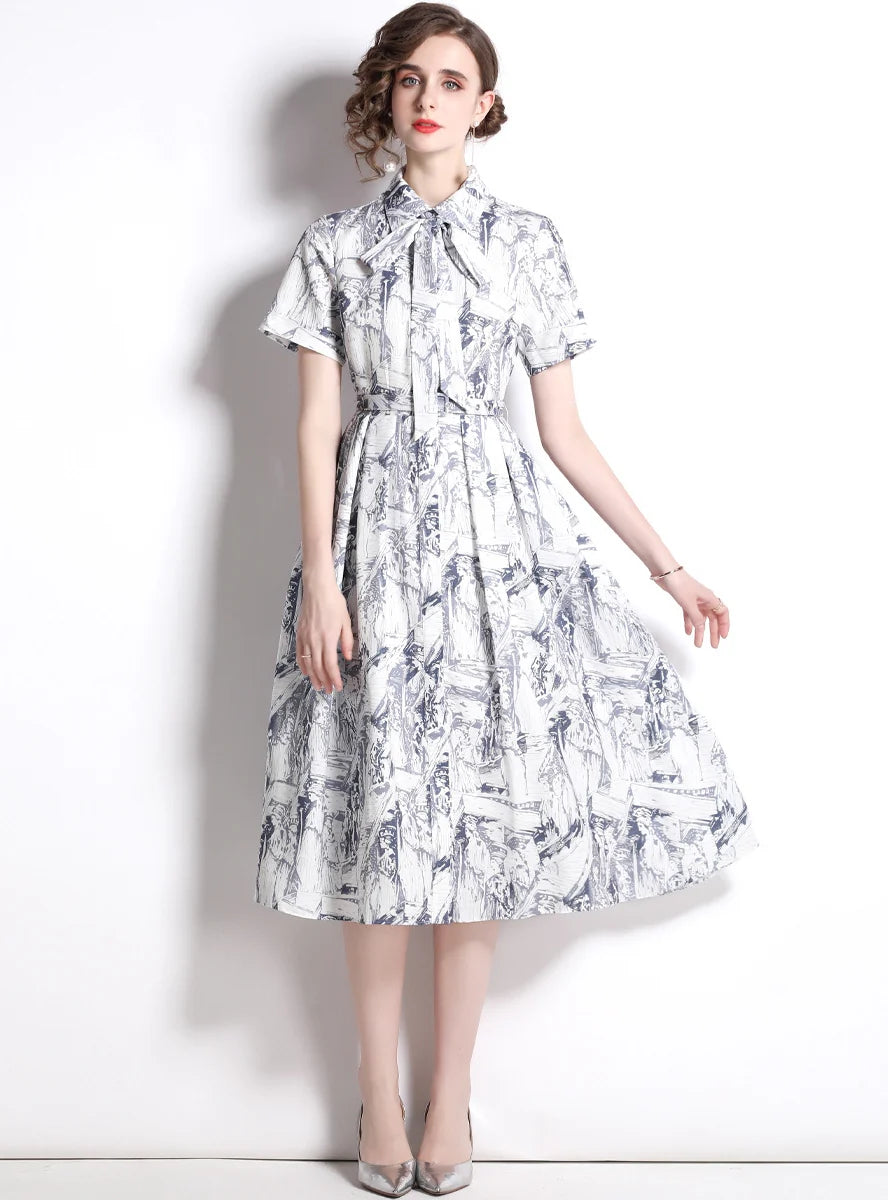 RETRO PRINTED SHORT-SLEEVED DRESS Practical Women's Quick - dry
