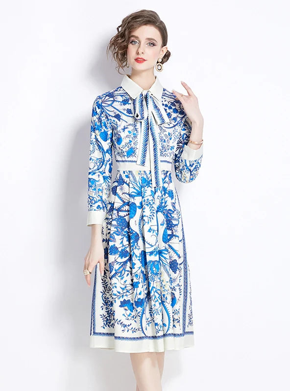 RETRO PRINTED SLIM LONG SLEEVE DRESS Vintage Women's 1970S 