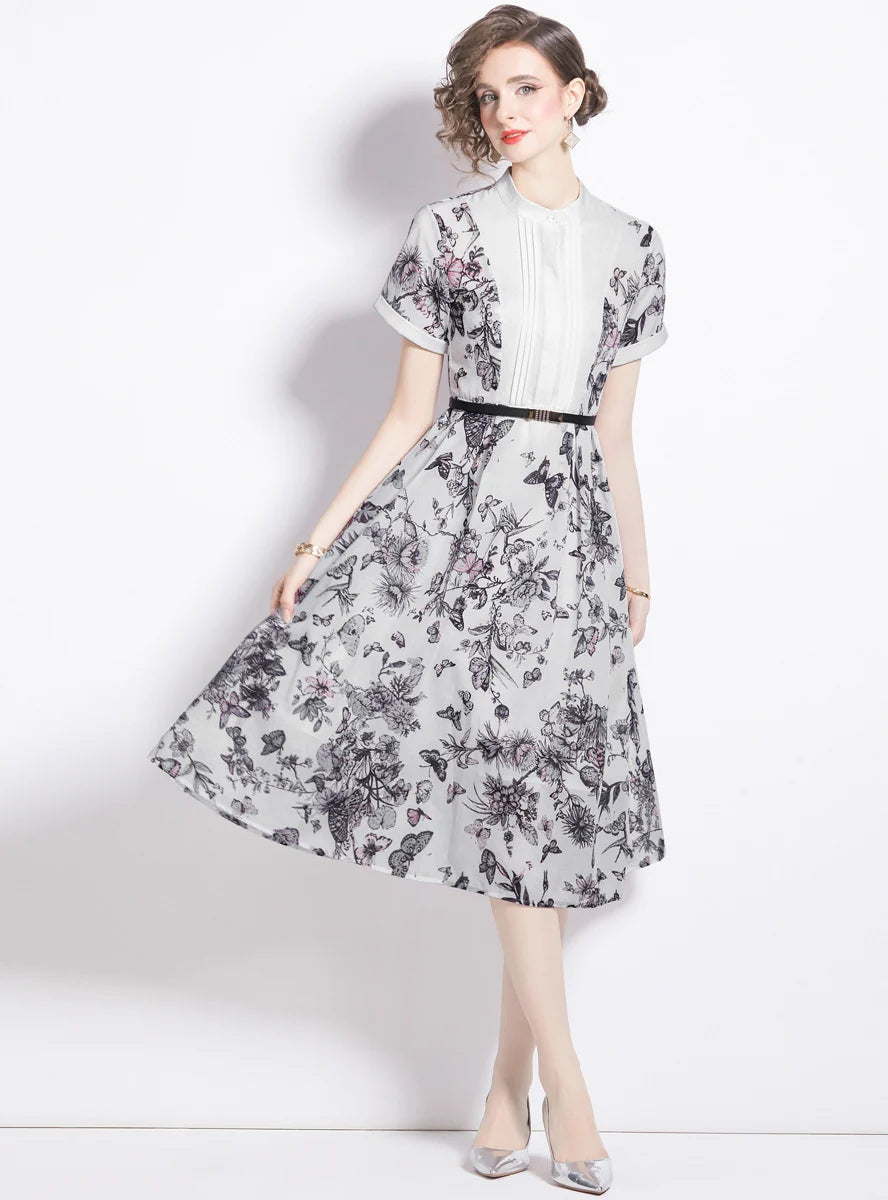 RETRO PRINTING SHORT SLEEVE DYEING DRESS Edgy Women's Punk