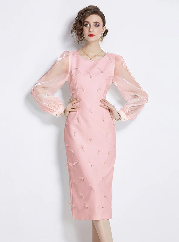 RETRO ROUND NECK LONG SLEEVE DRESS Stylish Women's Tropical 