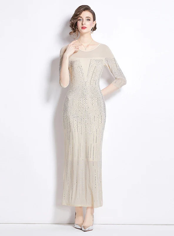 SEXY ROUND NECK SLIM GAUZE RHINESTONE DRESS Dapper Women's 1920S