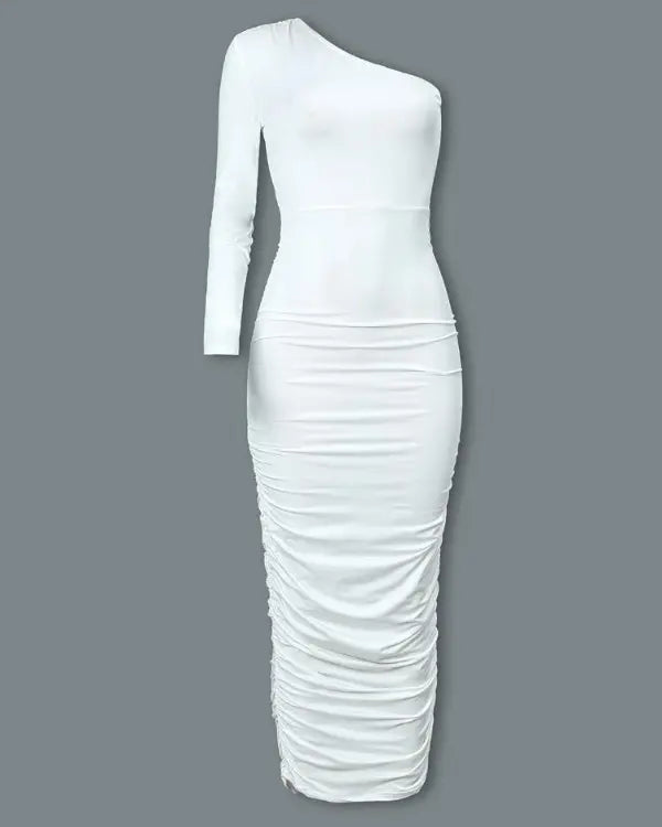 Single Sleeve Modern Asymmetric Neckline Dress Geometric