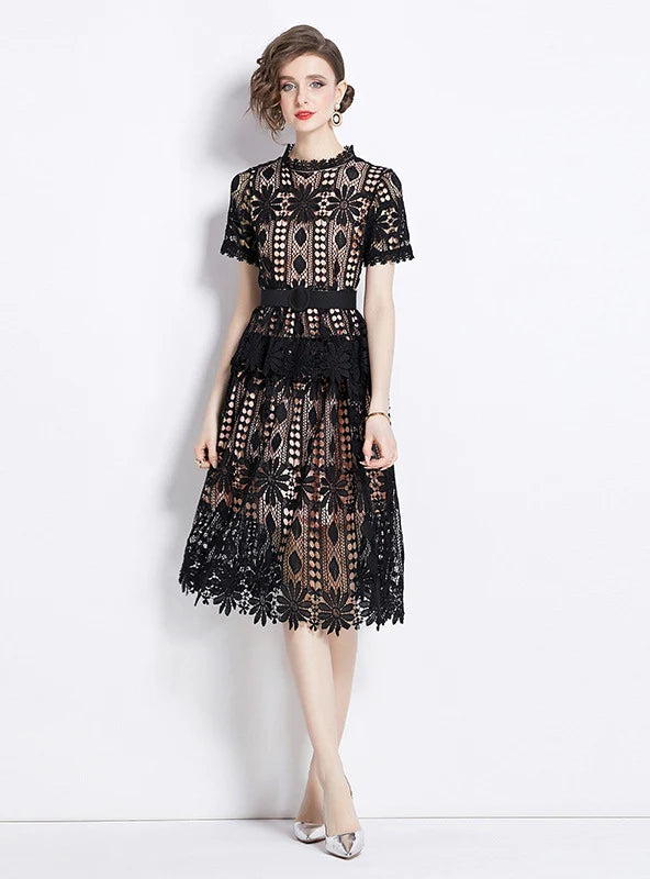 SLIM LACE SHORT SLEEVE DRESS Dynamic Women's High - energy