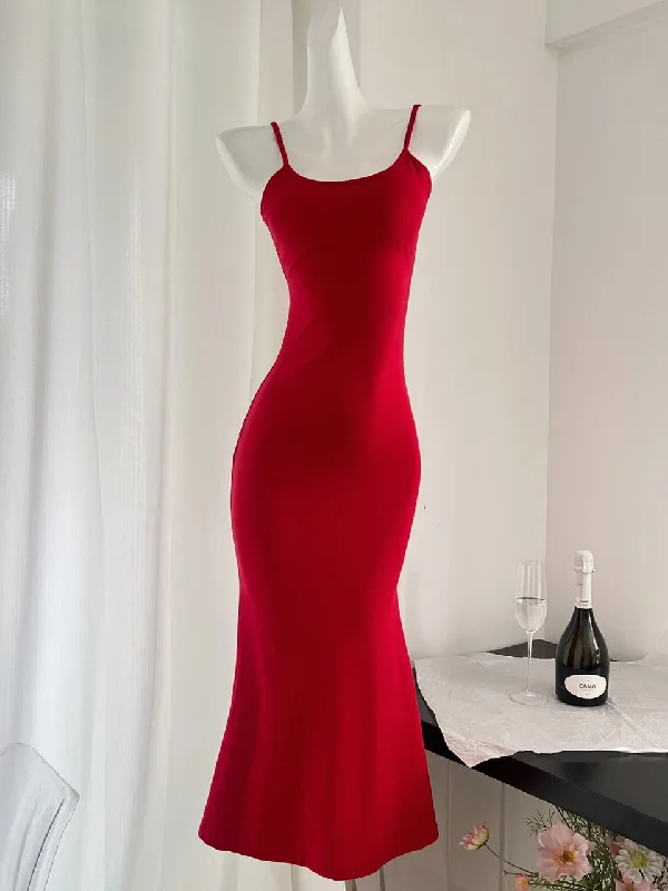 Spaghetti Straps Hollow Butterfly Red Bodycon Dres Cool Women's Skate