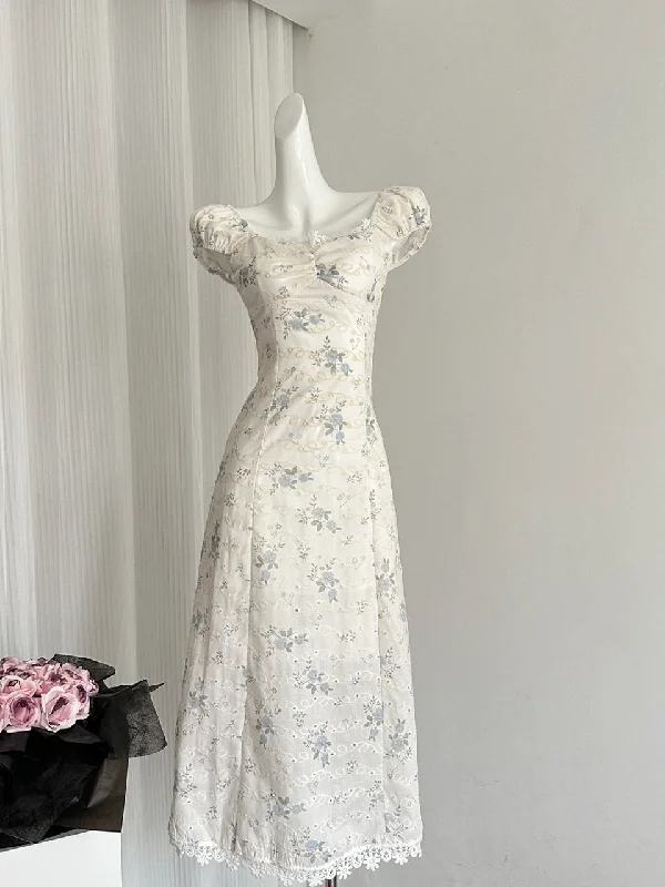 Square Neckline Summer Floral Long Causal Dress Sustainable Organic