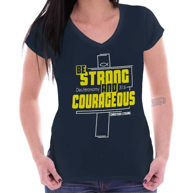 Strong and Courageous Junior Fit V-Neck T-Shirt Dynamic Women's High - energy