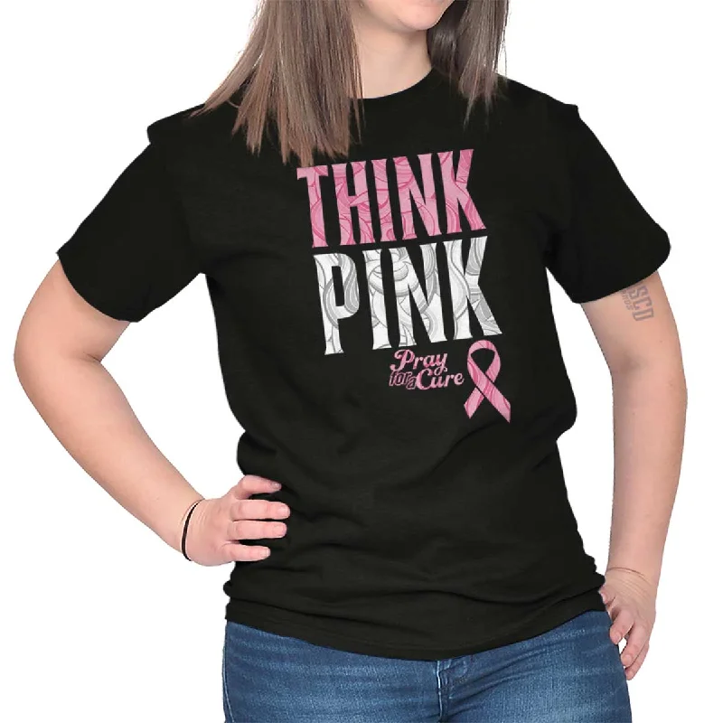 Think Pink Ribbon BC T Shirt Traditional Women's 