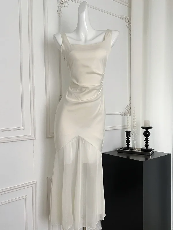 Timeless Ivory Satin Bodycon Maxi Dress European