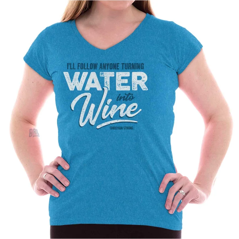 Water Into Wine Junior Fit V-Neck T Shirt Vintage Women's 1970S 