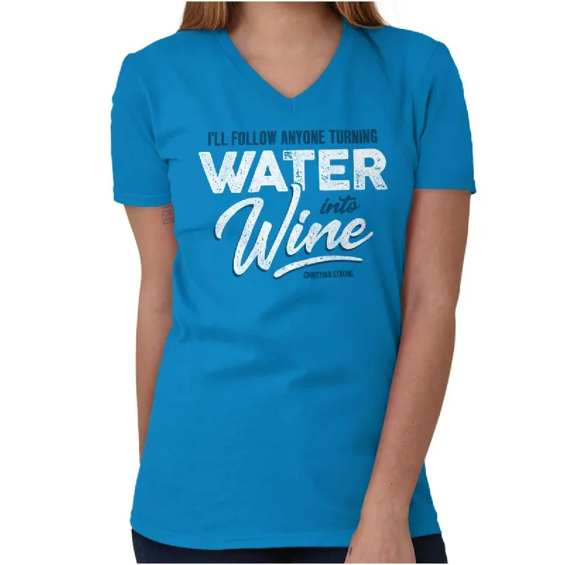 Water Into Wine V-Neck T Shirt Rugged Women's Outdoor 