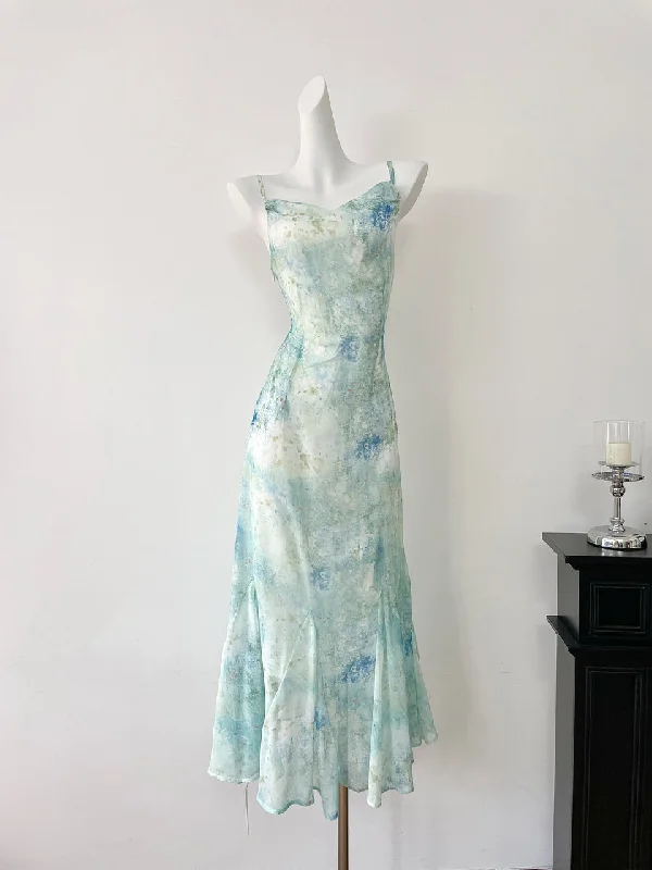 Watercolor-Inspired Green Chiffon Summer Dress garde