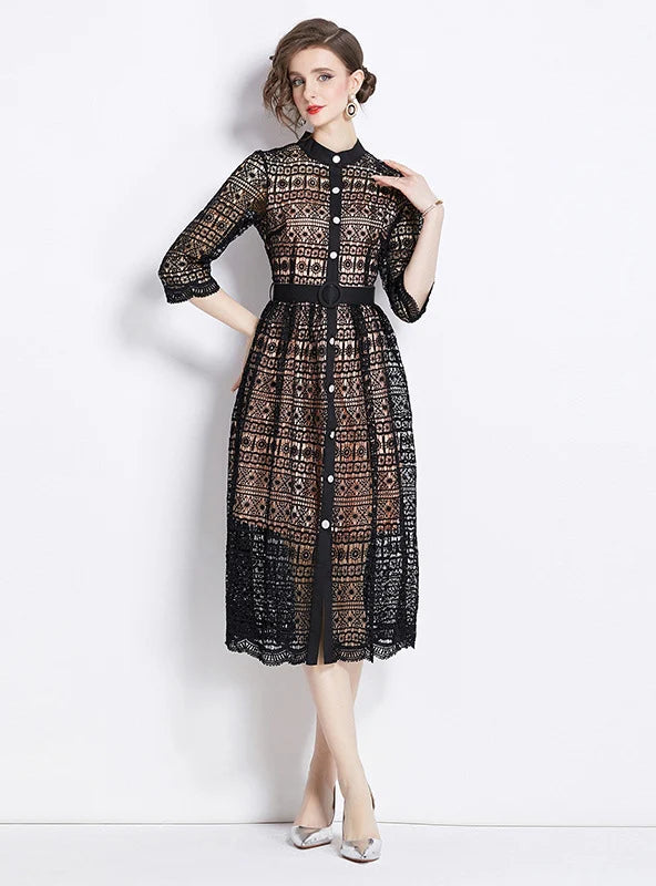 WOMEN LACE SHORT SLEEVE PARTY DRESS Vacation