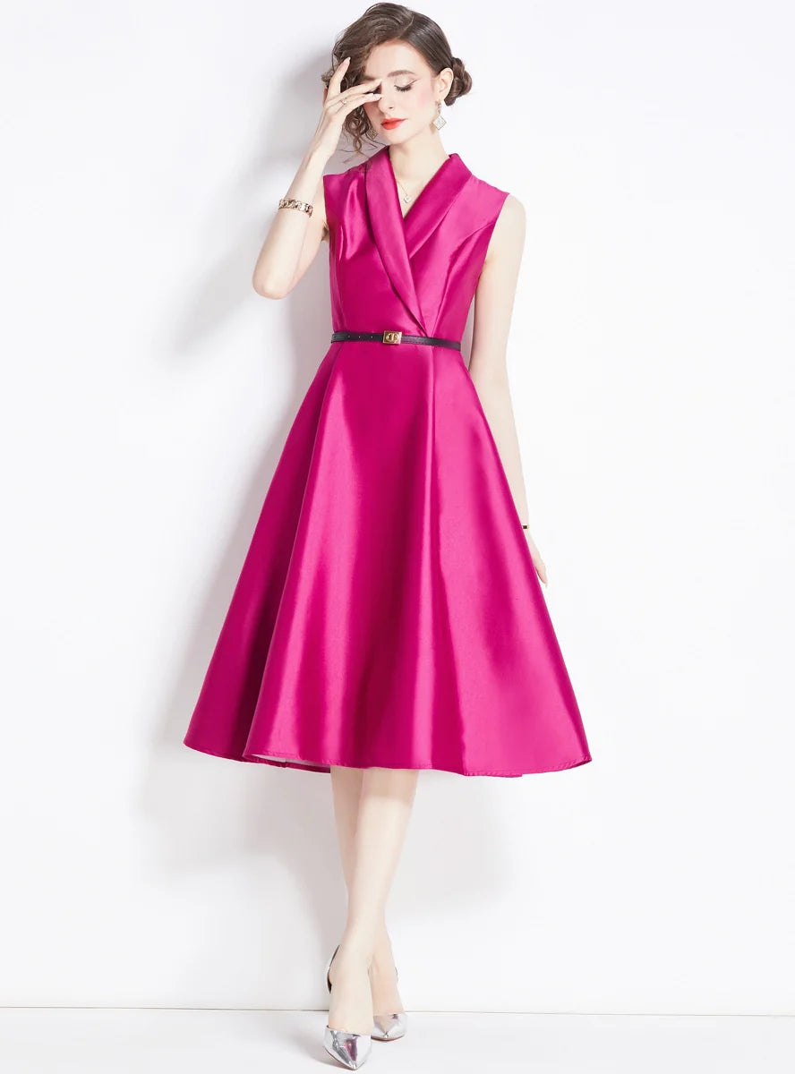 WOMEN V-NECK RETRO SLEEVELESS SLIM DRESS Country
