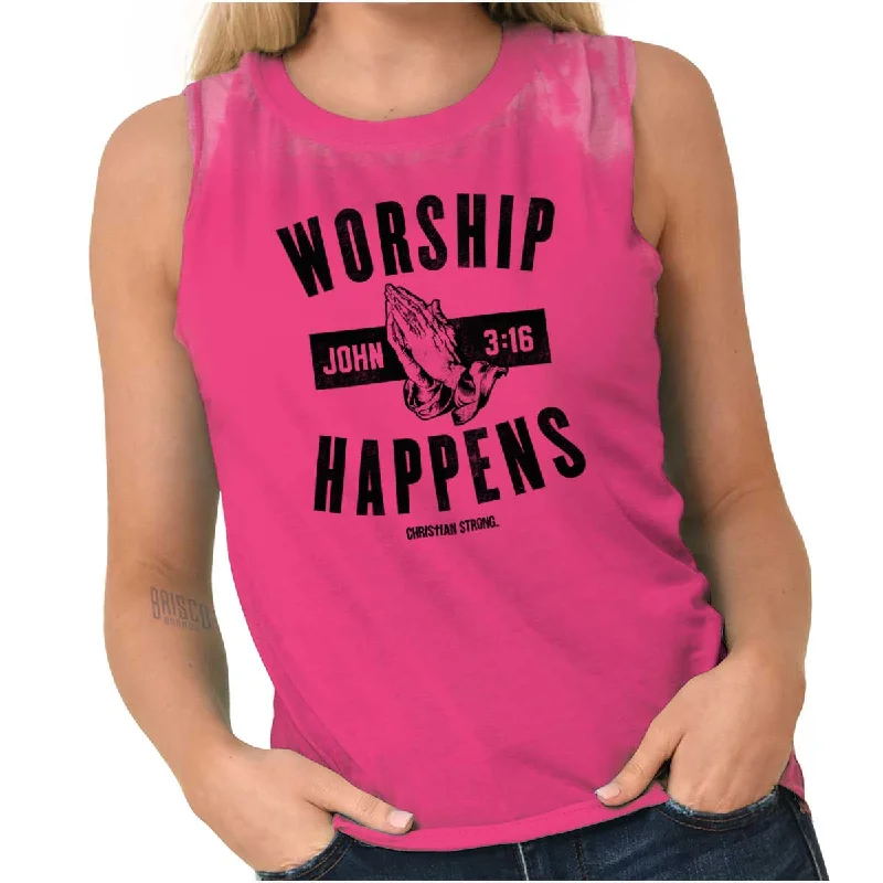 Worship Happens Junior Muscle T-shirt Feminine Women's Style 